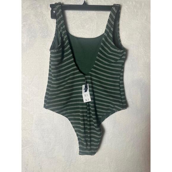 Abercrombie & Fitch 90s Scoopneck Cheeky One-Piece Swimsuit Green Striped L - Picture 2 of 5